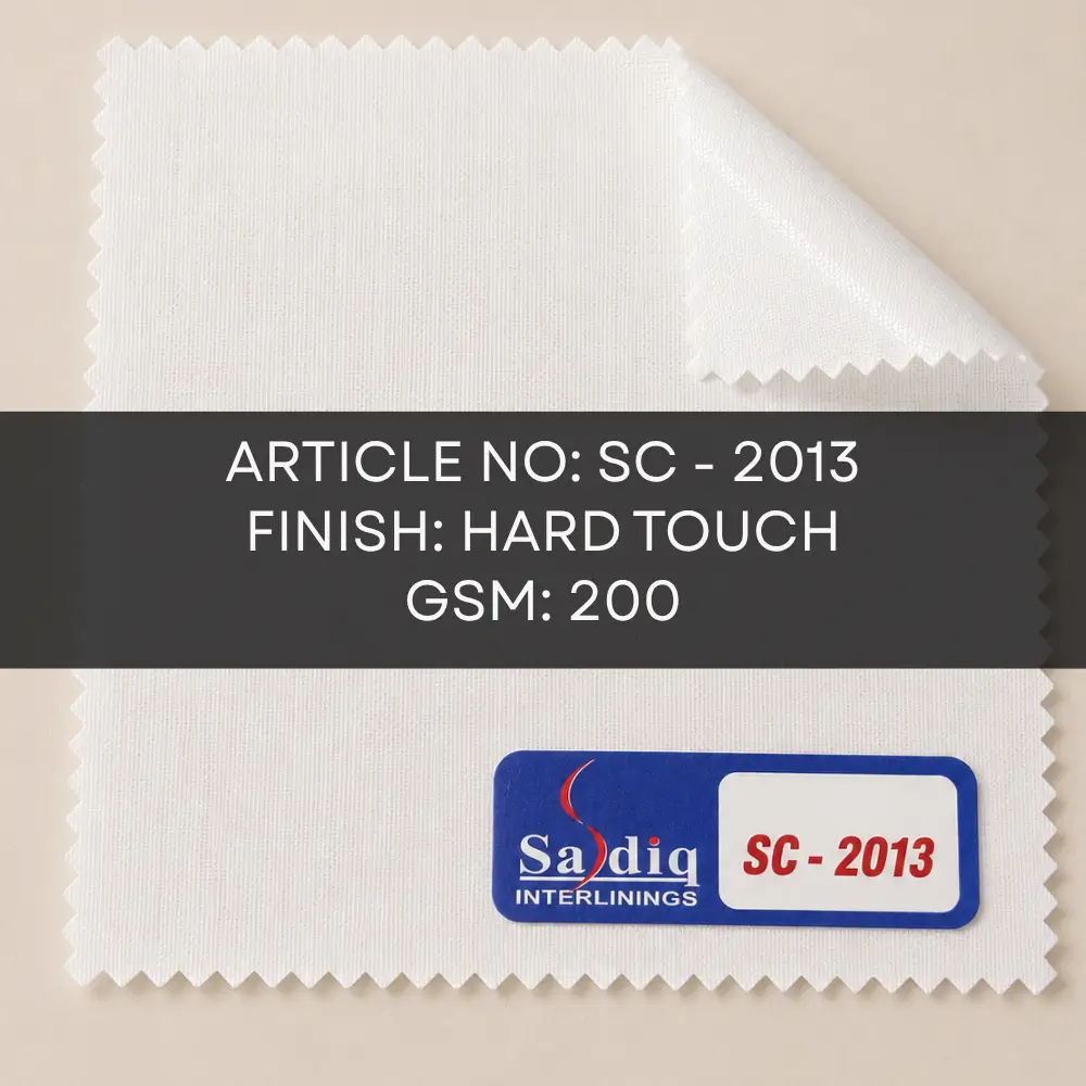 SC-2013 woven fusible interlining 200 GSM HDPE hard touch buckram Pakistan — Sadiq Interlinings