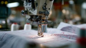 High-quality interlining providing structure to a garment collar in a factory setting