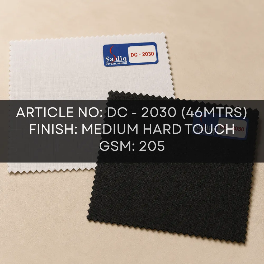DC-2030 46MTRS 205 GSM medium hard woven fusible interlining specification card
