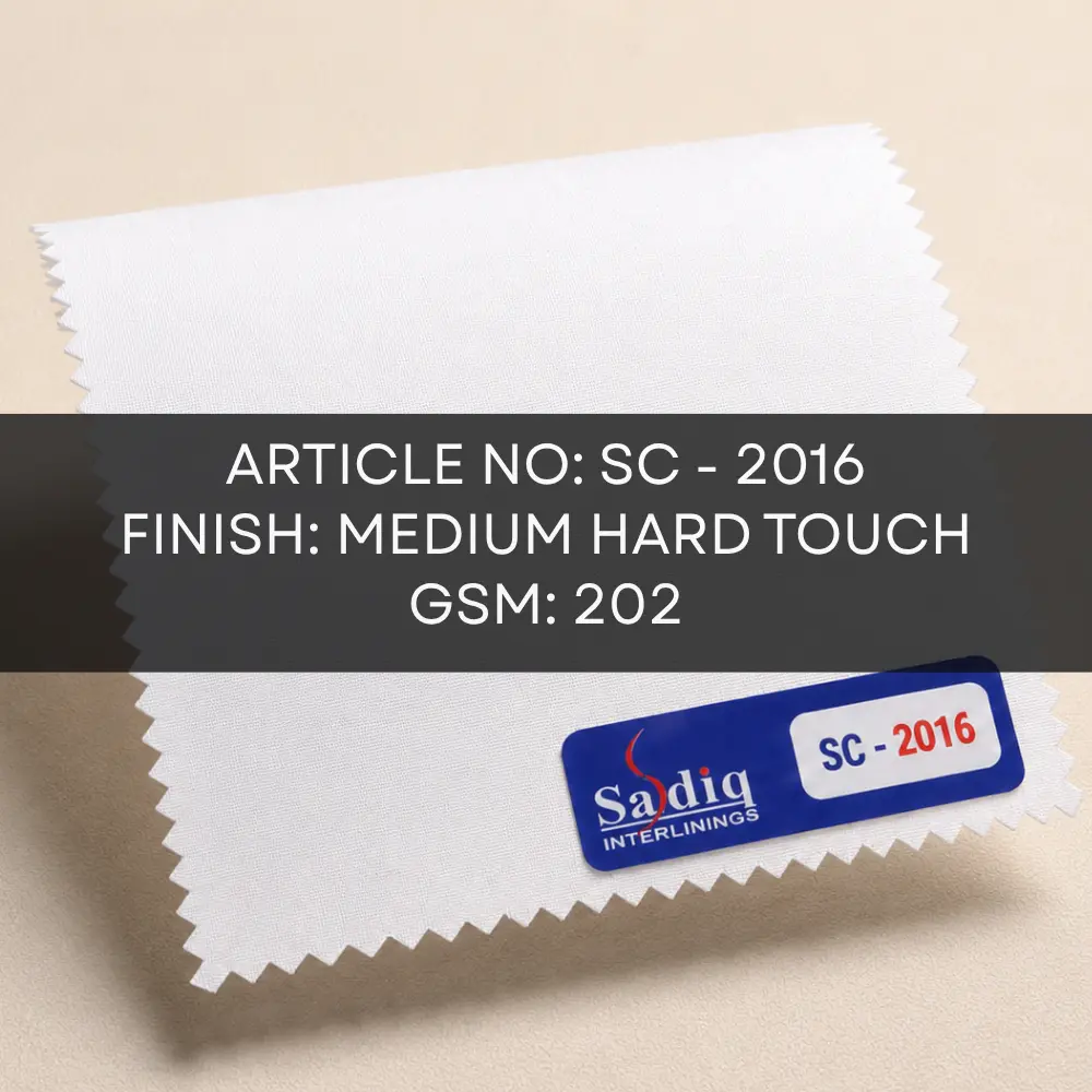 SC-2016 white woven fusible interlining with 202 GSM medium hard touch specifications